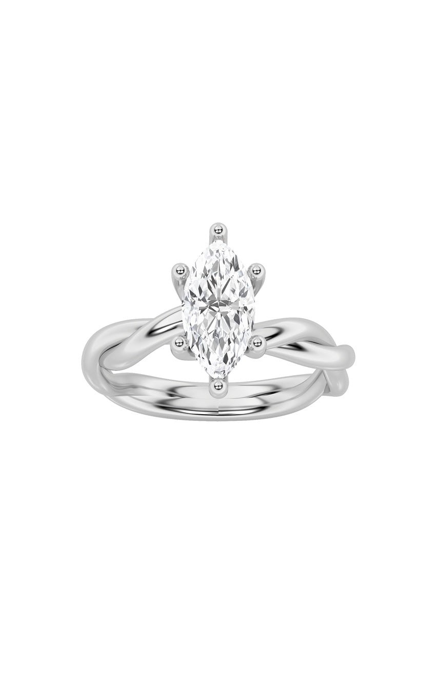 1.5Cttw Marquise Shaped Lab Grown Diamond (F/VS) Twisted Shank Solitaire Engagement Ring in 14K Gold