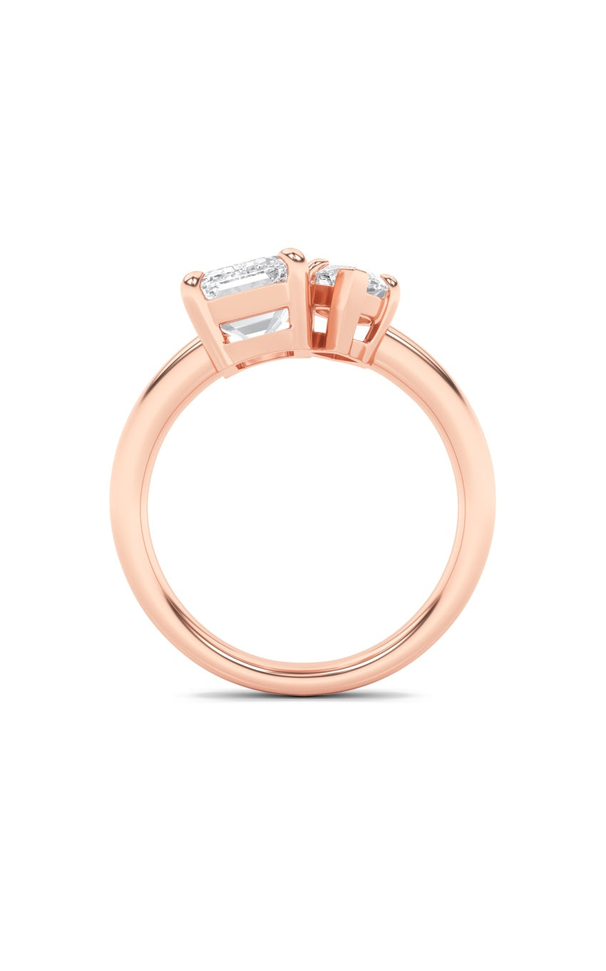 3Cttw Emerald Shaped Lab Grown Diamond (F/VS) Toi et Moi Engagement Ring in 14K Gold