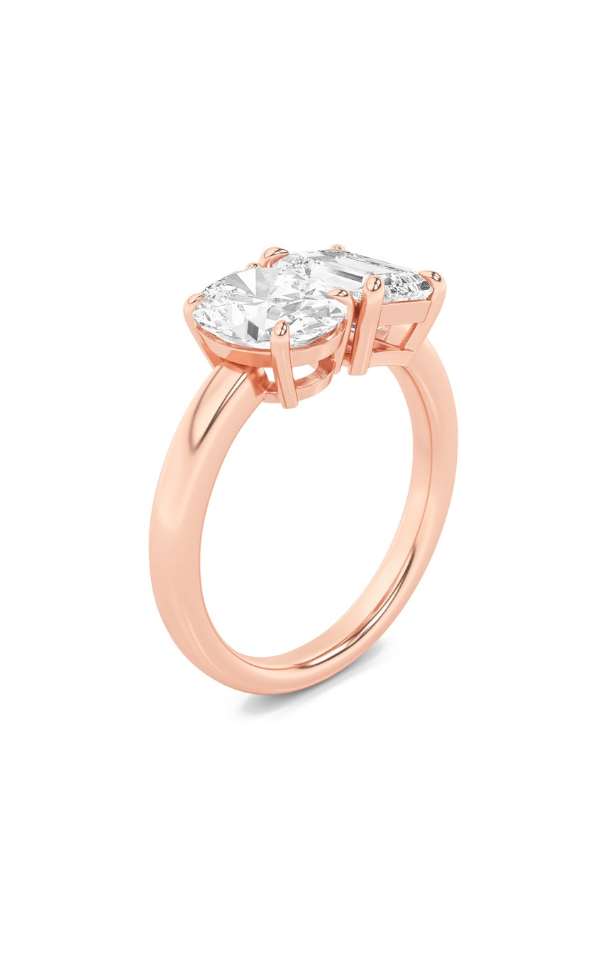 3Cttw Emerald Shaped Lab Grown Diamond (F/VS) Toi et Moi Engagement Ring in 14K Gold