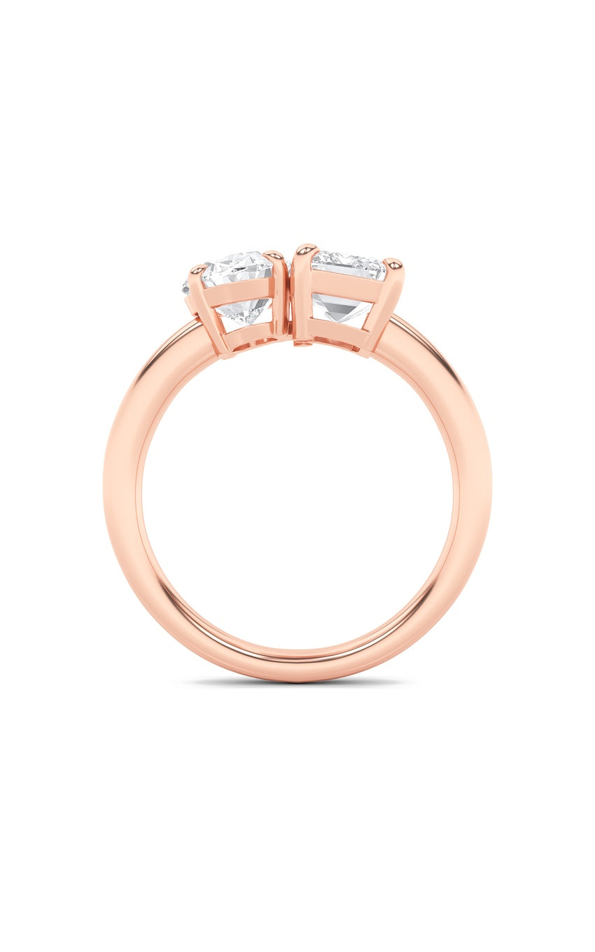 3Cttw Emerald Shaped Lab Grown Diamond (F/VS) Toi et Moi Engagement Ring in 14K Gold