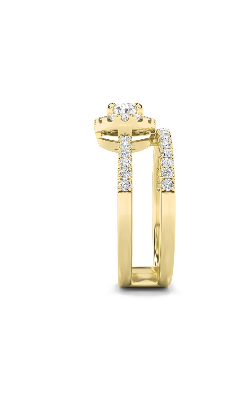 1Cttw Oval Shaped Lab Grown Diamond (F/VS) Halo Accented Fashion Ring in 14K Gold