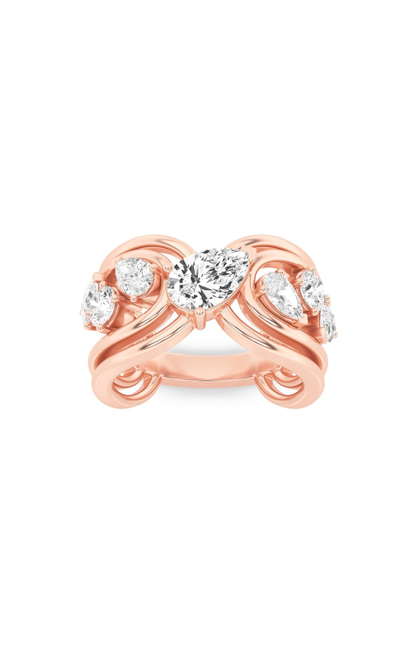 2Cttw Pear Shaped Lab Grown Diamond (F/VS) Seven Stone Fashion Ring in 14K Gold