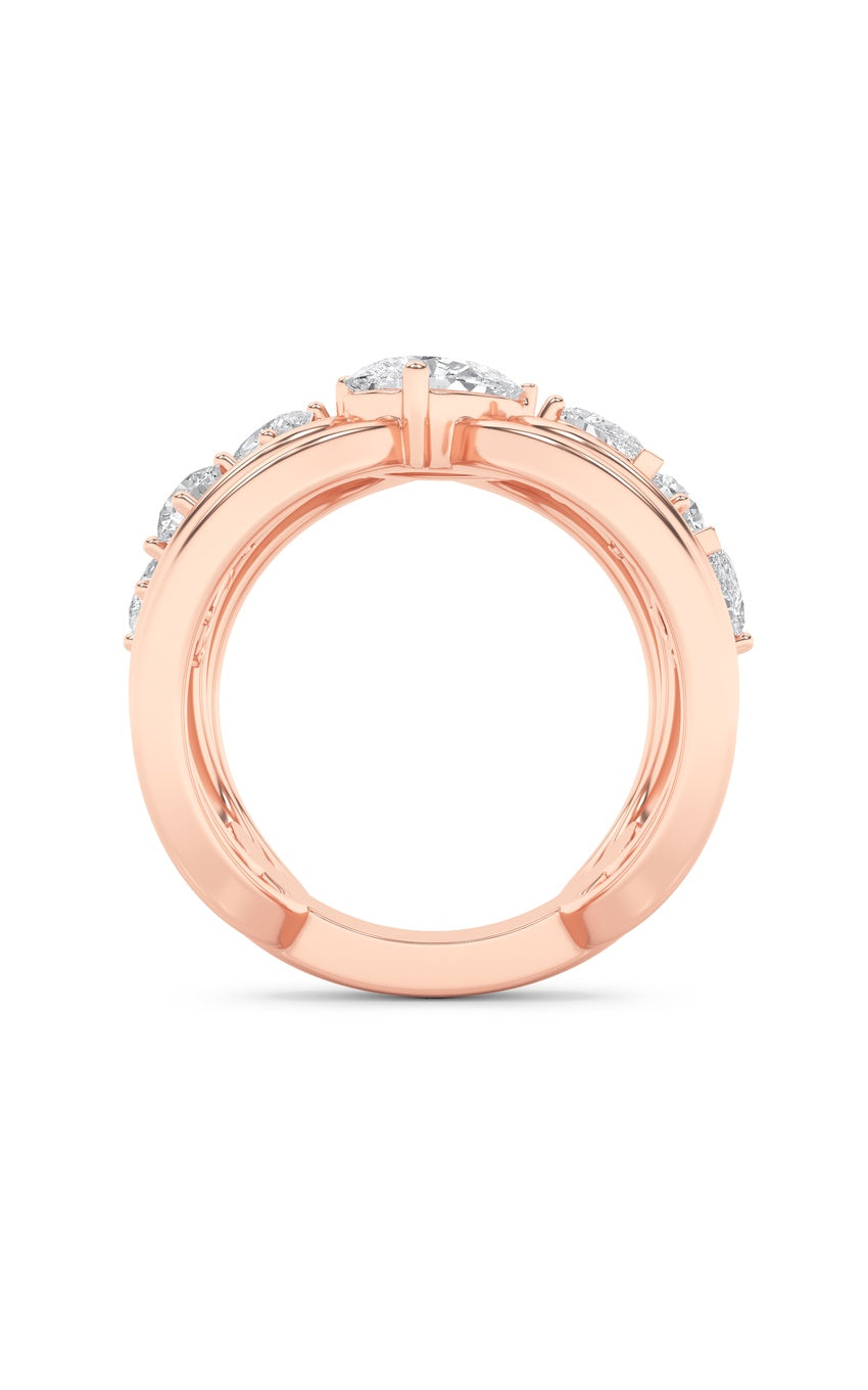 2Cttw Pear Shaped Lab Grown Diamond (F/VS) Seven Stone Fashion Ring in 14K Gold
