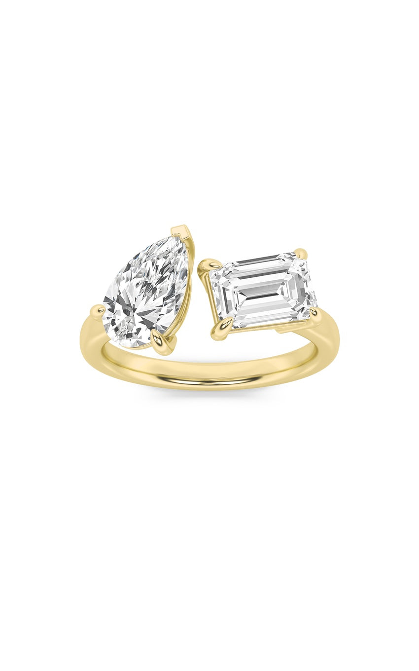 3Cttw Emerald Shaped Lab Grown Diamond (F/VS) Toi et Moi Fashiion Ring in 14K Gold