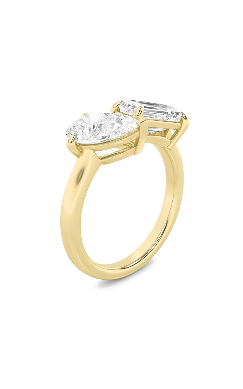 3Cttw Emerald Shaped Lab Grown Diamond (F/VS) Toi et Moi Fashiion Ring in 14K Gold