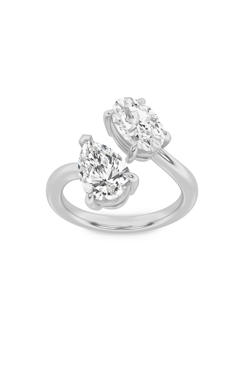 3Cttw Oval Shaped Lab Grown Diamond (F/VS) Toi et Moi Fashiion Ring in 14K Gold
