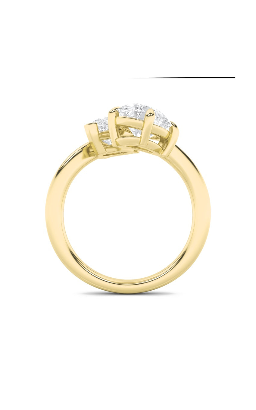 3Cttw Oval Shaped Lab Grown Diamond (F/VS) Toi et Moi Fashiion Ring in 14K Gold
