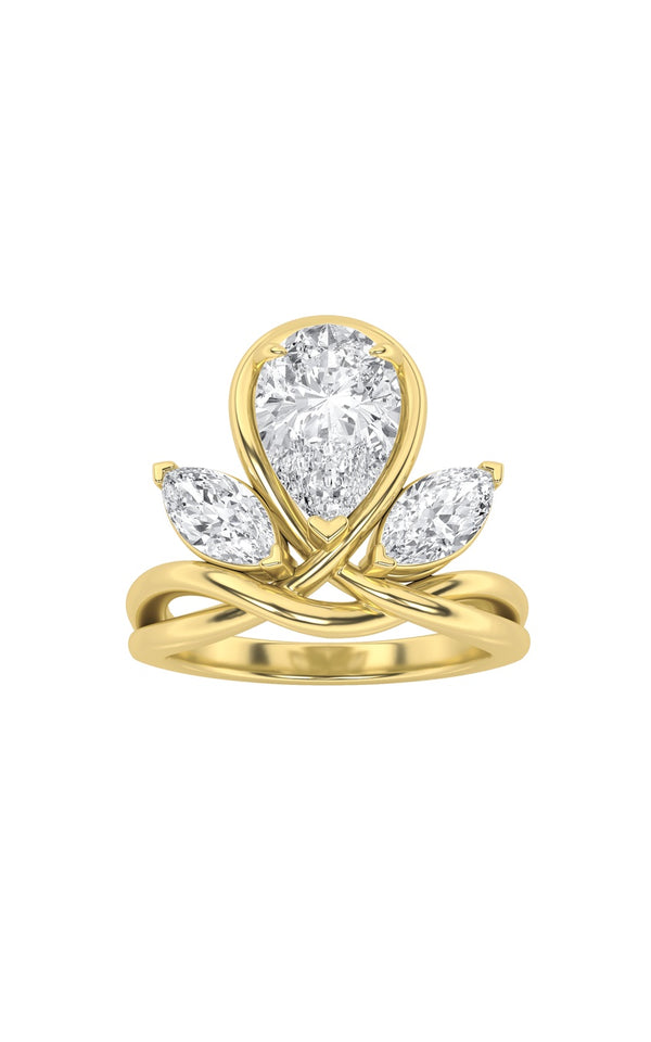 3Cttw Pear Shaped Lab Grown Diamond (F/VS) Knot Ring in 14K Gold