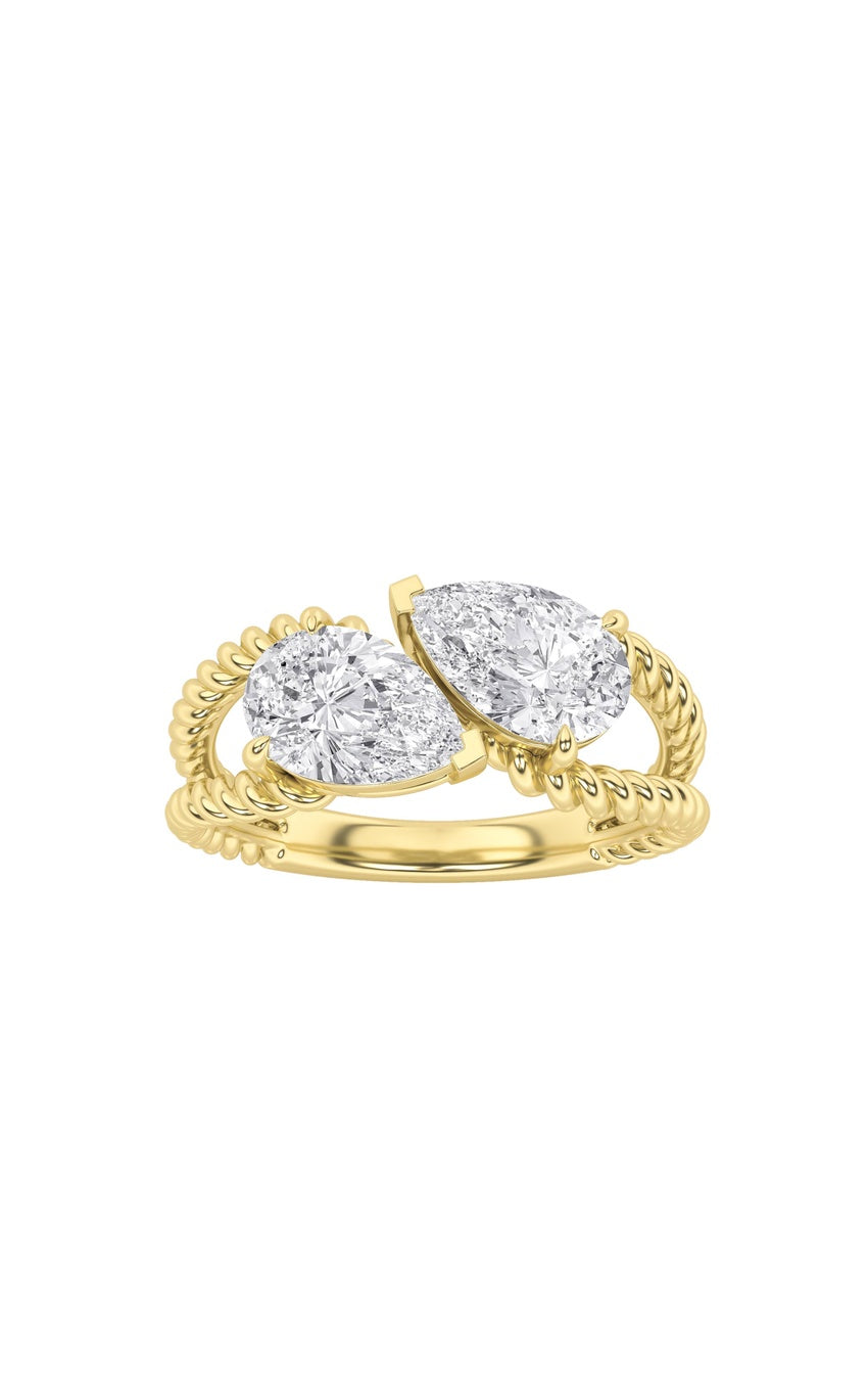 2Cttw Pear Shaped Lab Grown Diamond (F/VS) Toi et Moi Fashiion Ring in 14K Gold