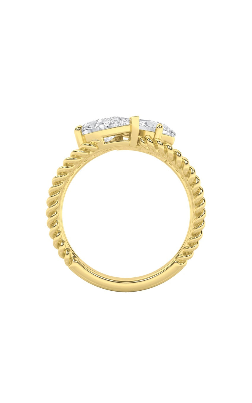 2Cttw Pear Shaped Lab Grown Diamond (F/VS) Toi et Moi Fashiion Ring in 14K Gold