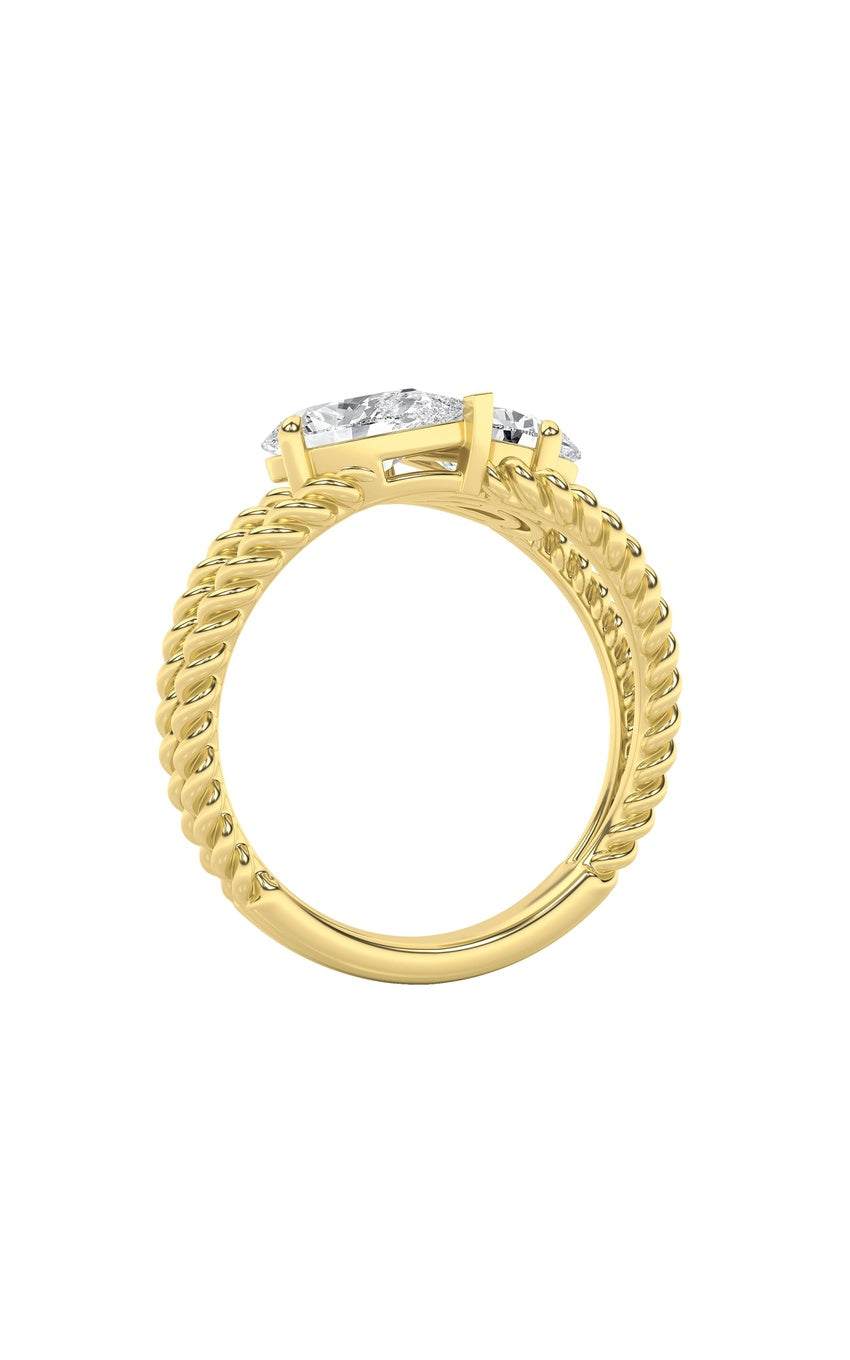 2Cttw Pear Shaped Lab Grown Diamond (F/VS) Toi et Moi Fashiion Ring in 14K Gold