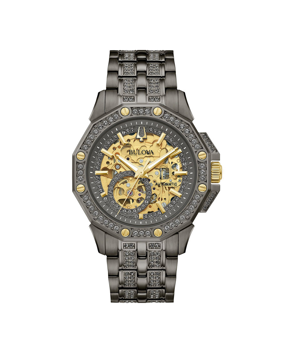 Luxury watch with intricate design on a white background
