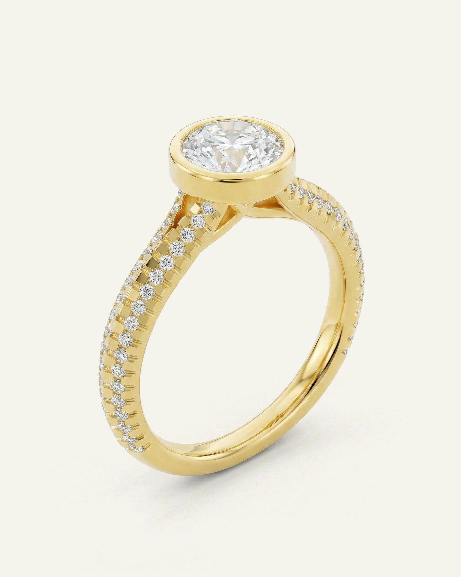 Gold ring with a diamond on a white background