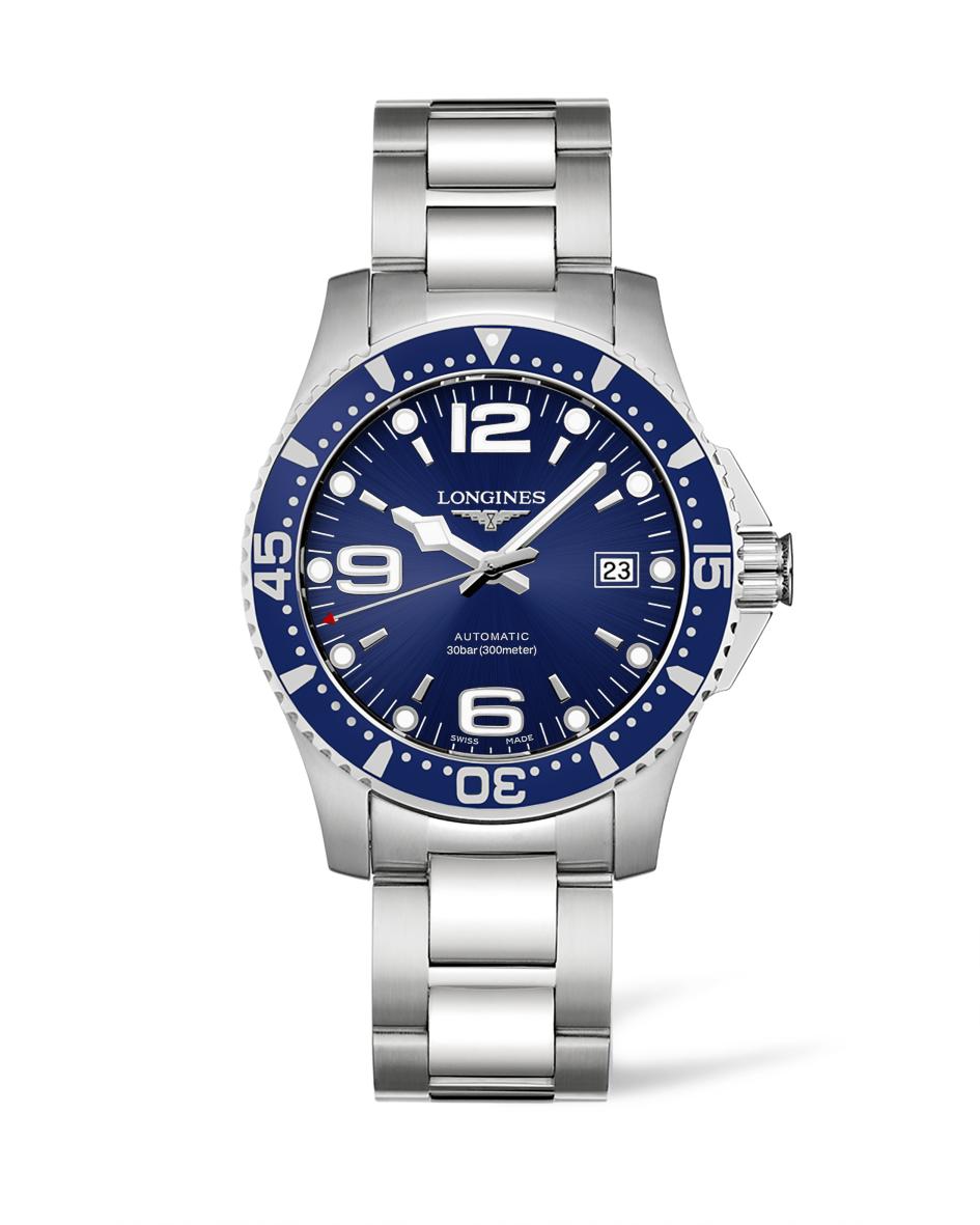 Silver watch with blue dial on a white background