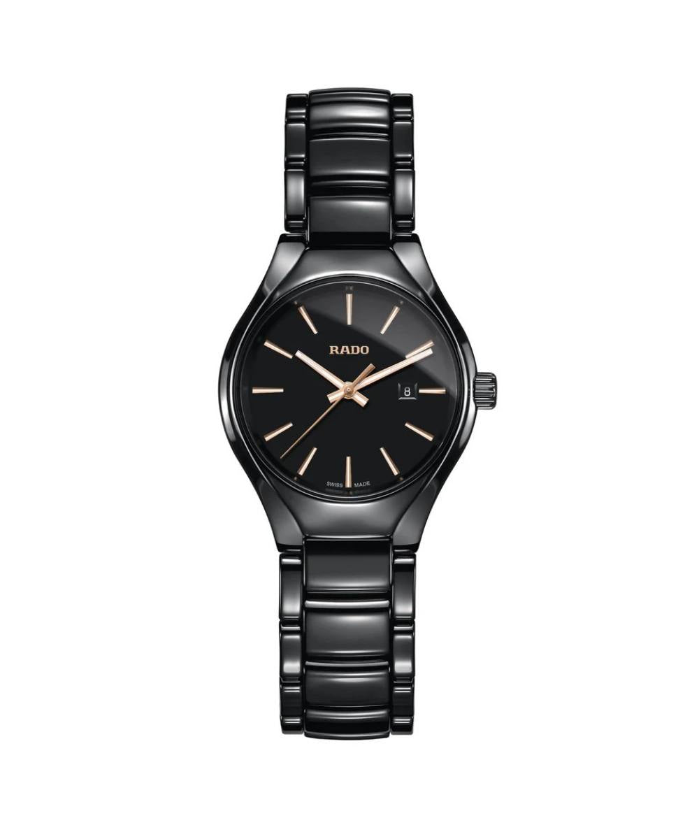 Black Rado watch on a white background