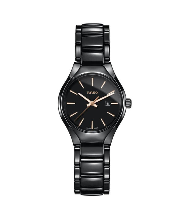 Black Rado watch on a white background