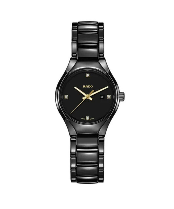 Black Rado watch on a white background