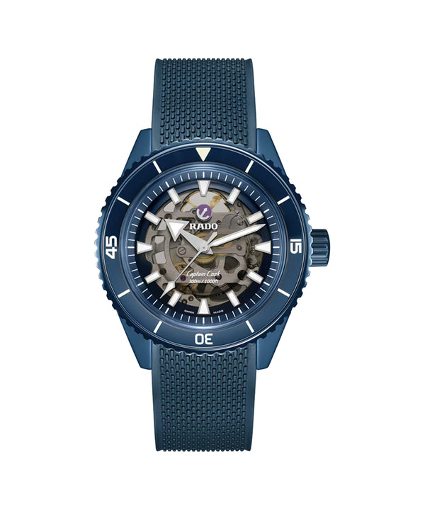 Blue Rado watch with visible brand logo on a white background