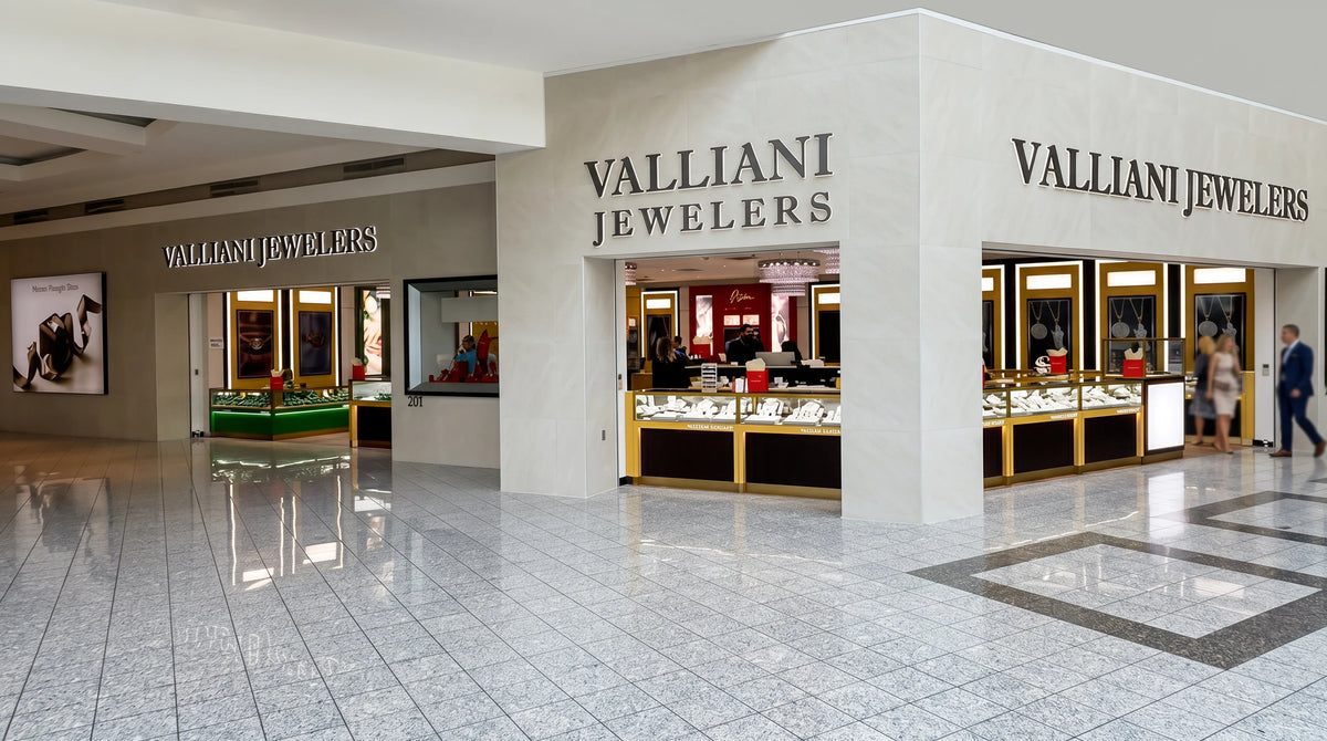 Valliani Jewelers store inside a mall with customers and staff.