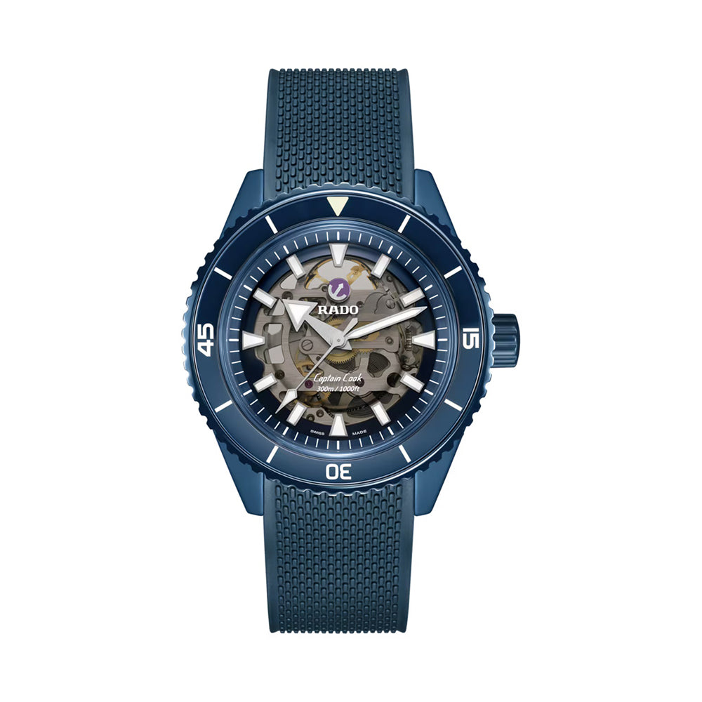 Blue watch with visible brand logo on a white background