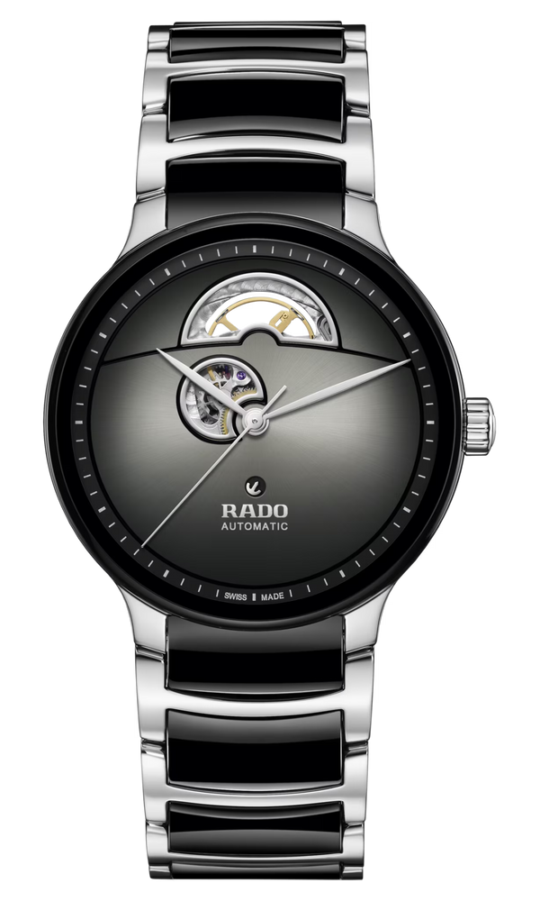 Silver watch with black face on a transparent background