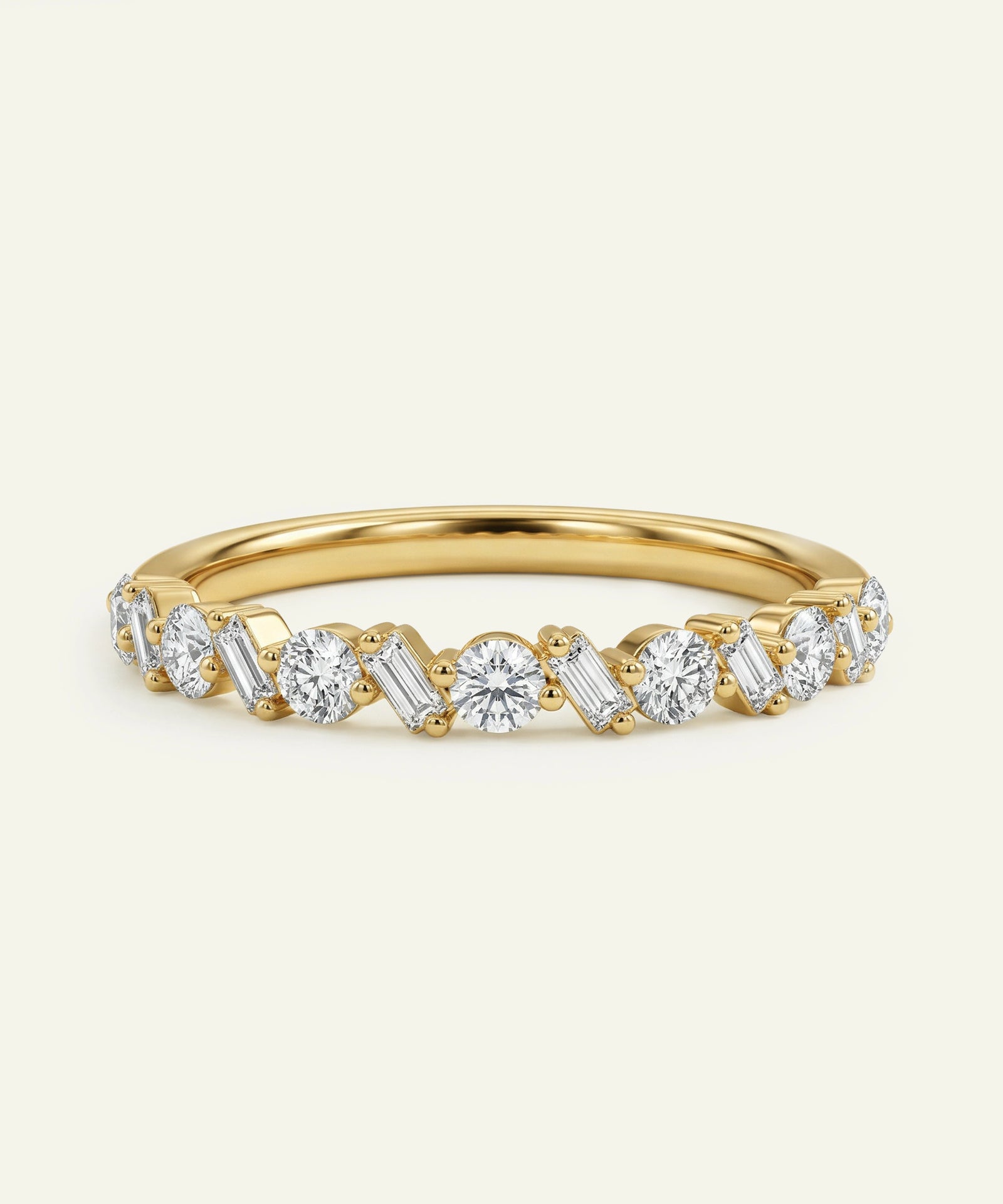 Gold ring with diamonds on a white background