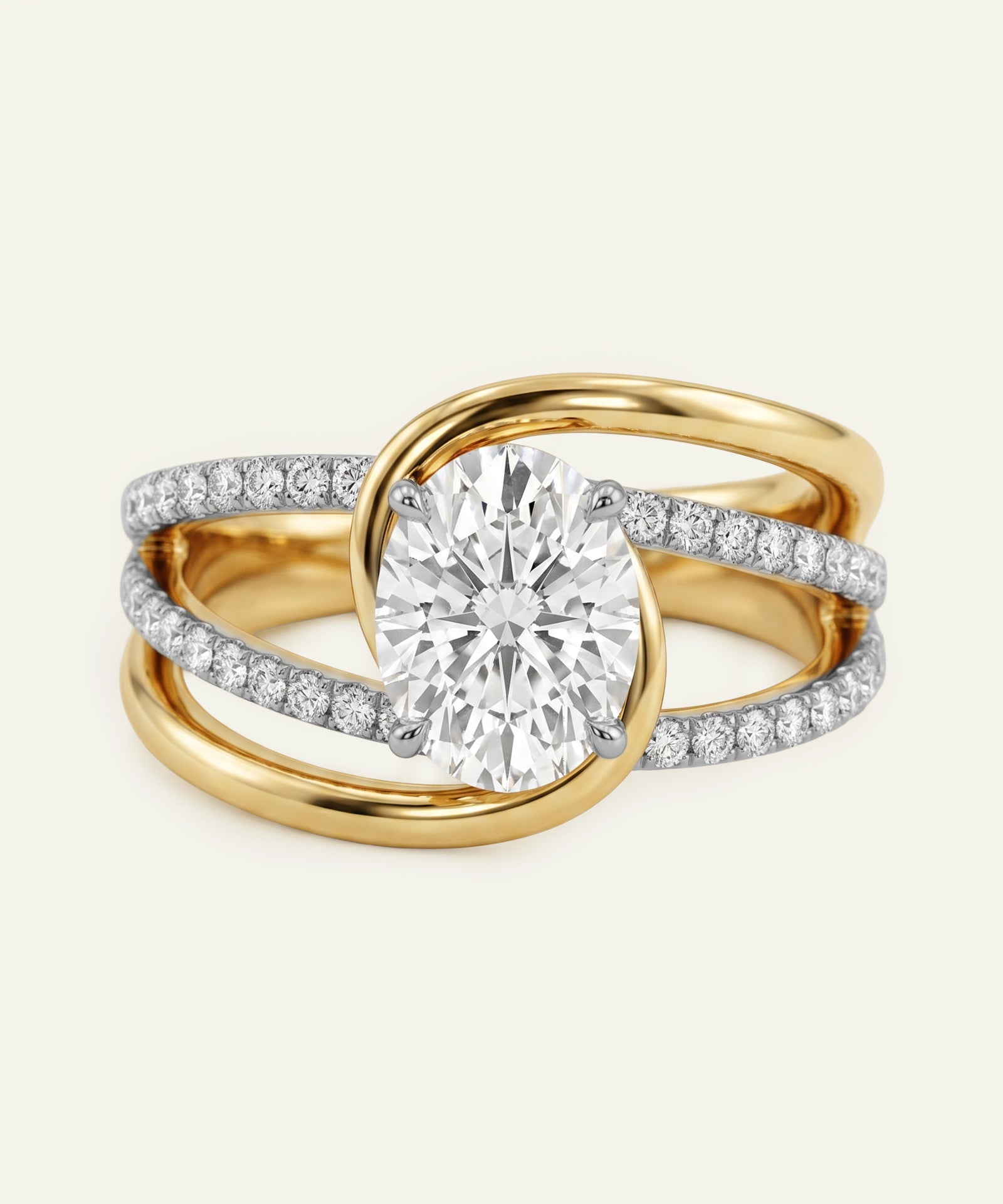 Gold and diamond ring on a white background