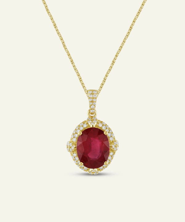 Aanika V. Ruby & Diamond Oval Halo Pendant - 4.50 Ct. T.W.