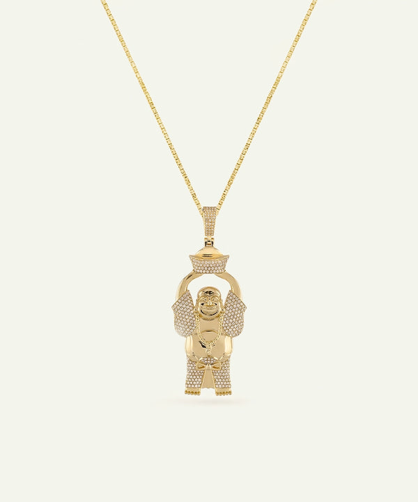 Gold pendant necklace on a white background