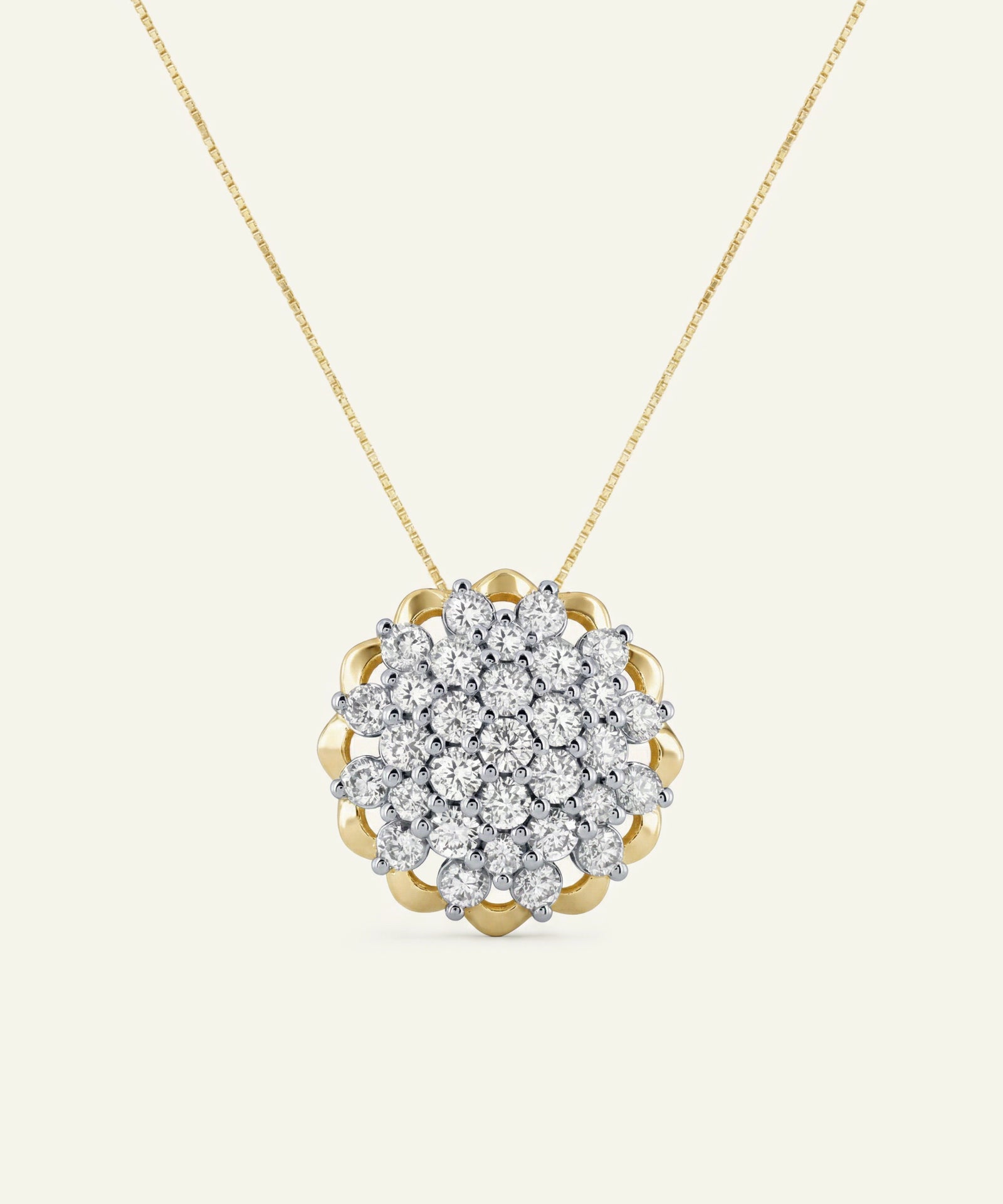 Diamond pendant necklace on a white background