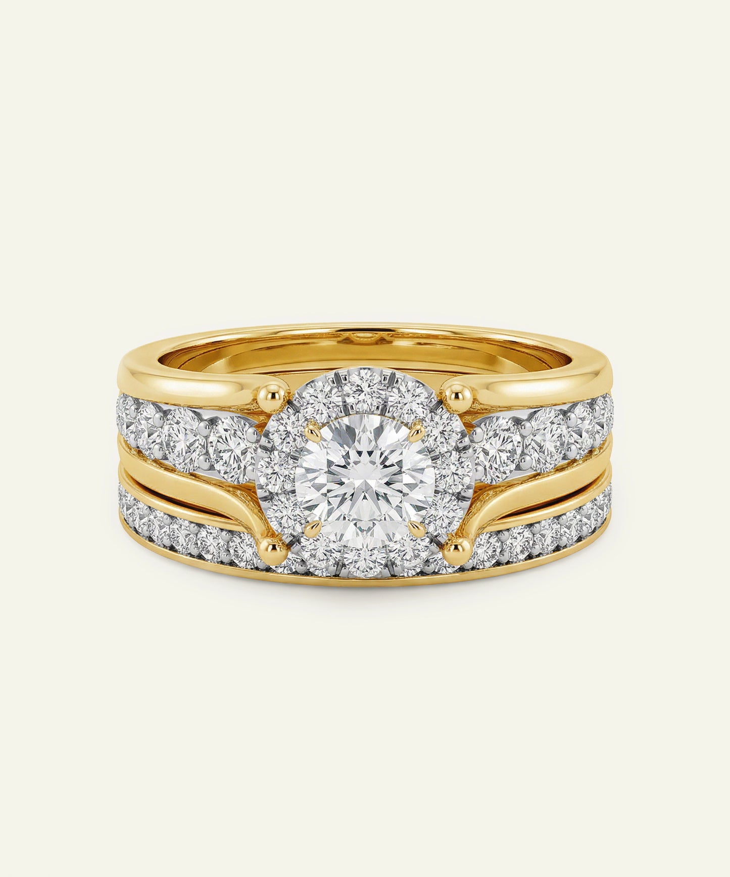 Gold ring with a diamond on a white background