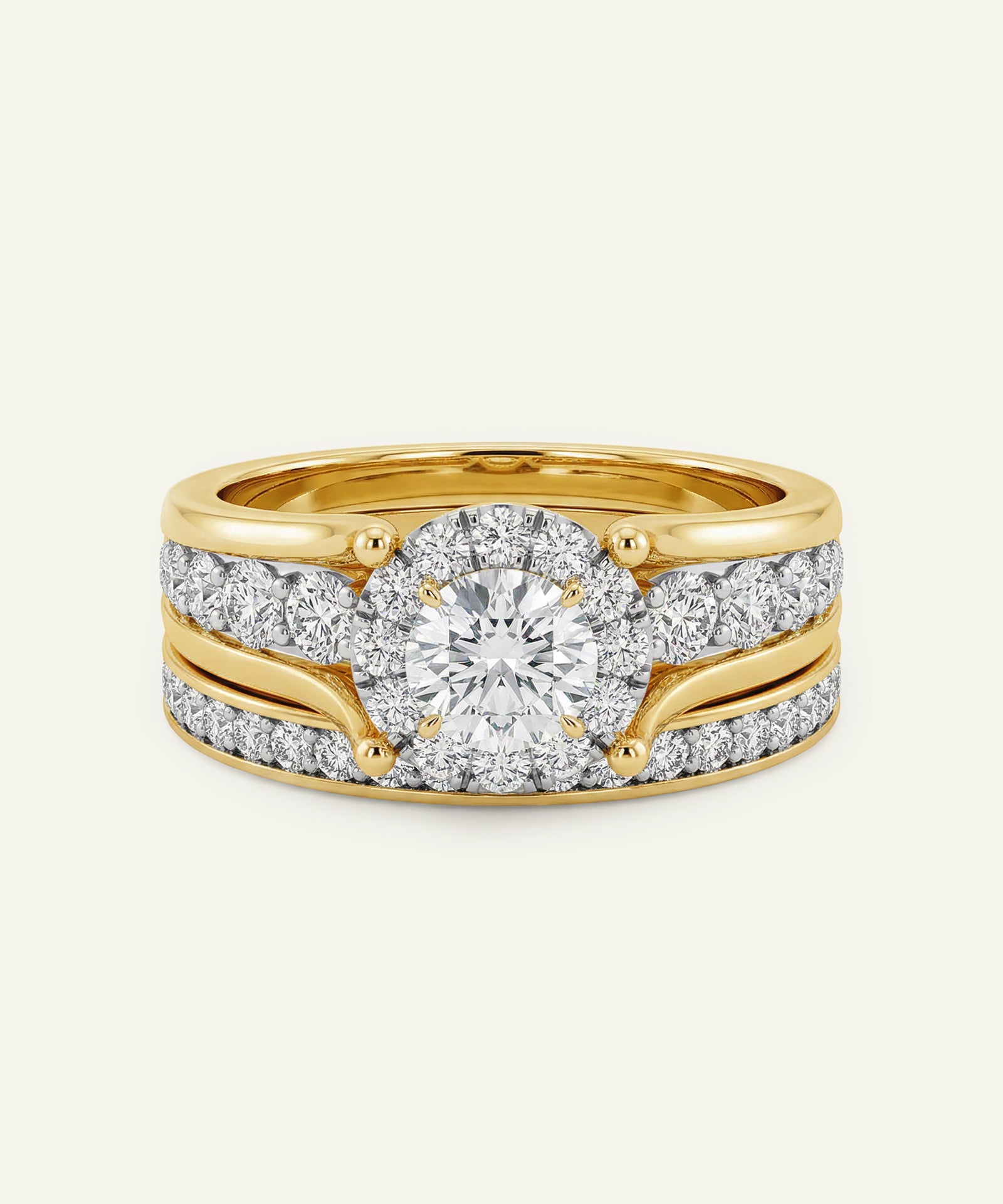 Gold ring with a diamond on a white background