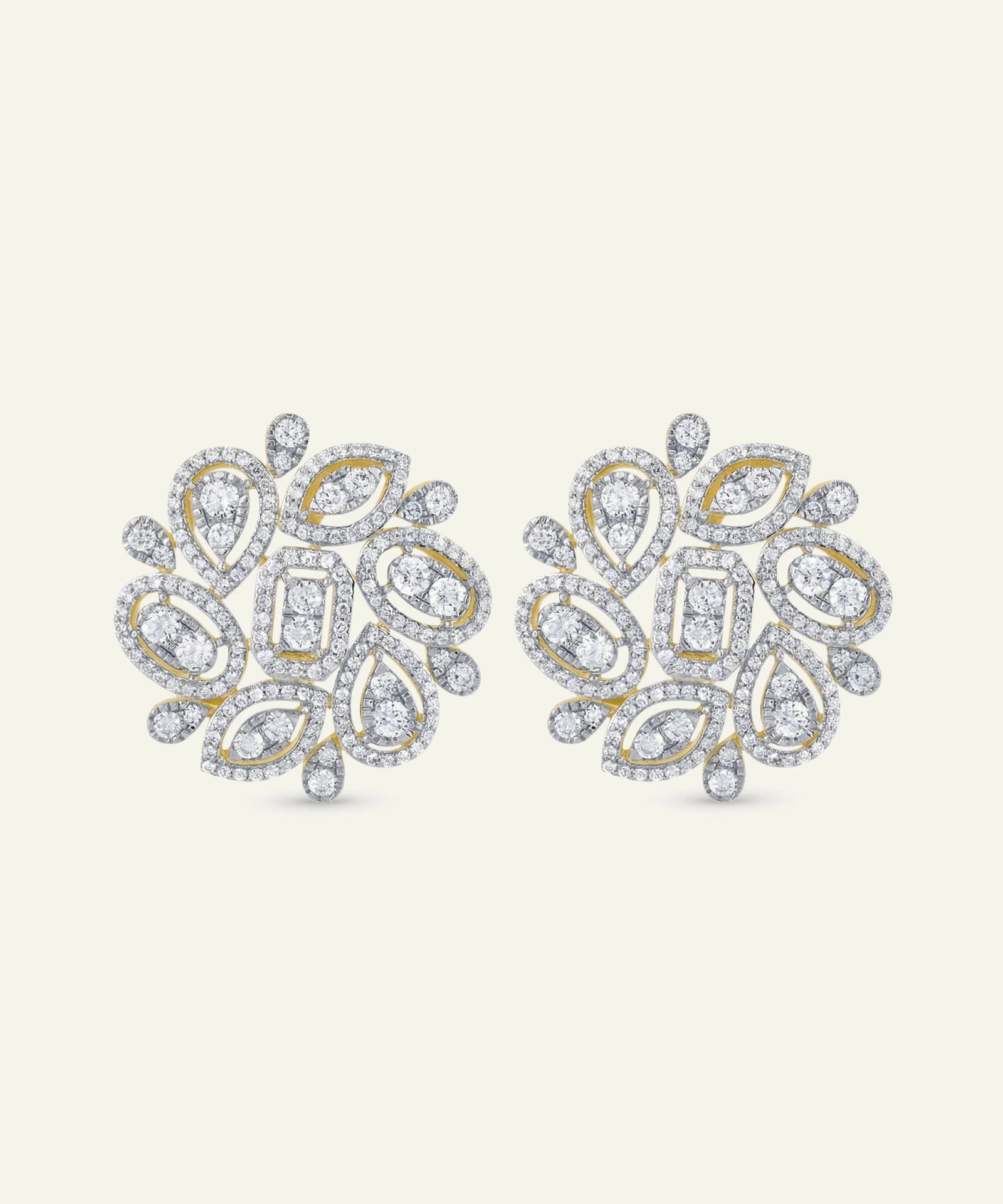 Pair of diamond earrings on a light gray background