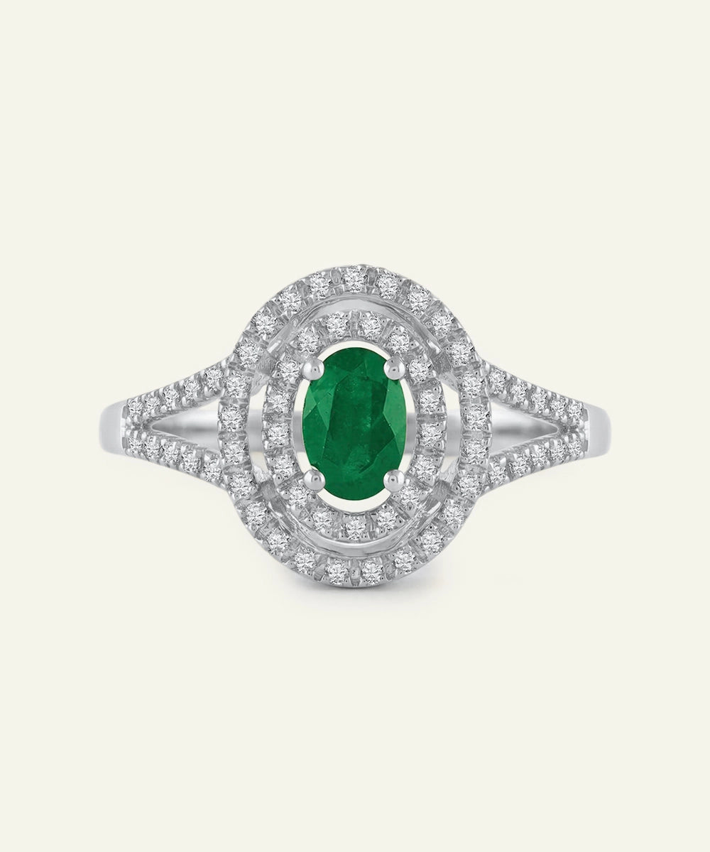 Aanika V. Emerald & Lab-grown Diamond Double Diamond Halo Ring - 0.6 Ct. T.W.