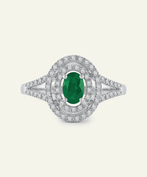 Aanika V. Emerald & Lab-grown Diamond Double Diamond Halo Ring - 0.6 Ct. T.W.