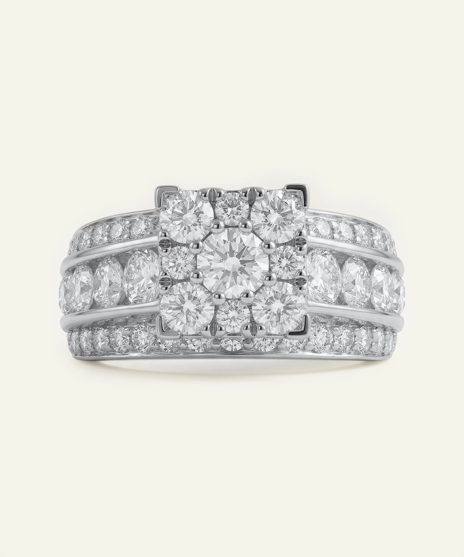 Diamond ring set on a light gray background