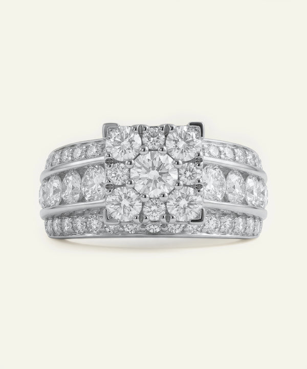 Diamond ring set on a light gray background