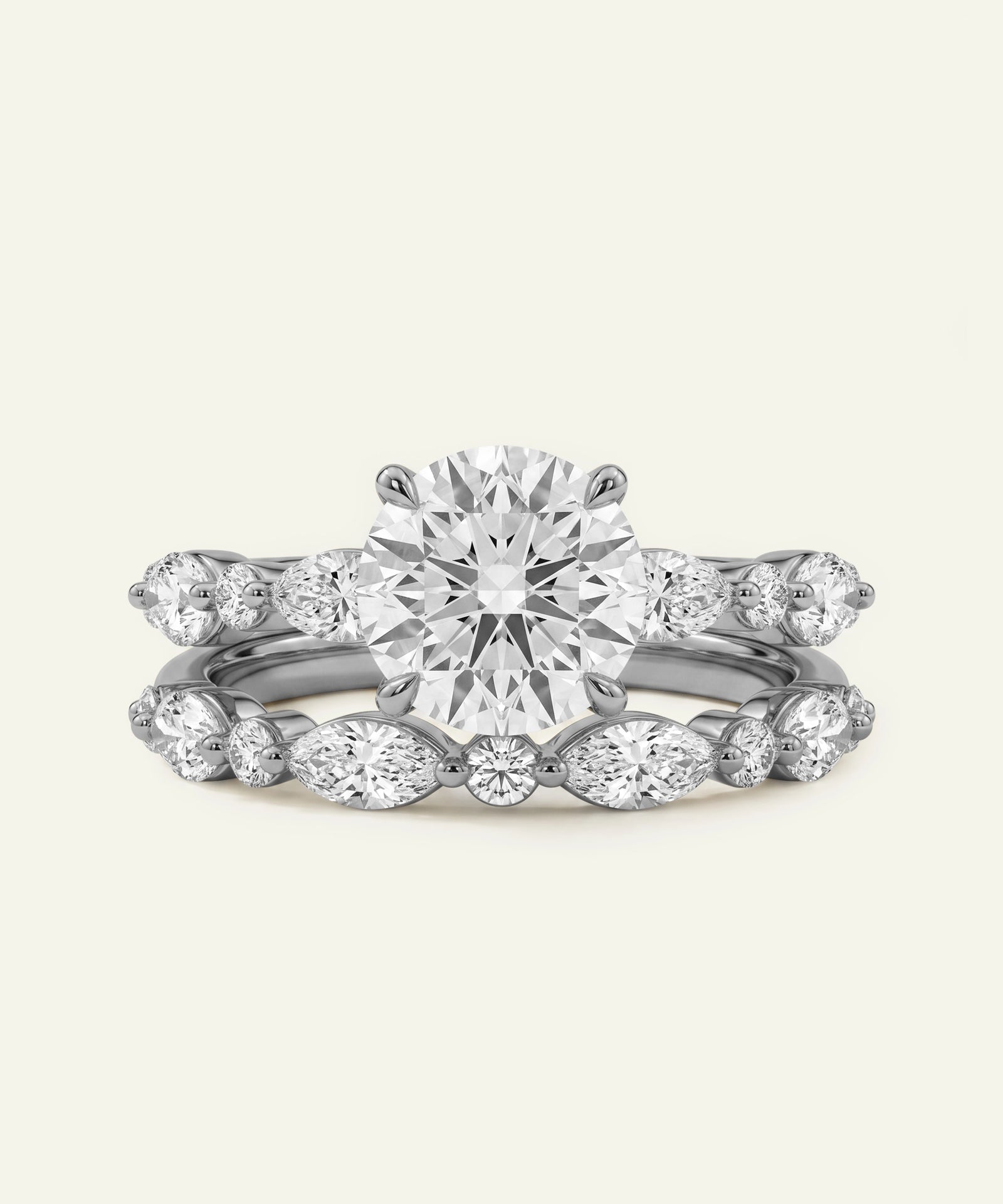 Diamond ring set on a light gray background