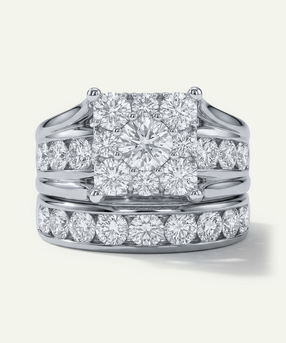 Diamond ring set on a white background