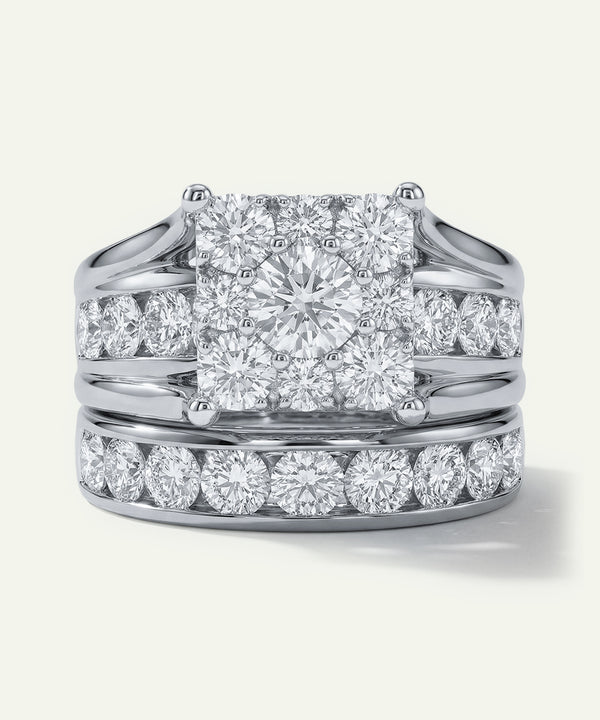 Diamond ring set on a white background