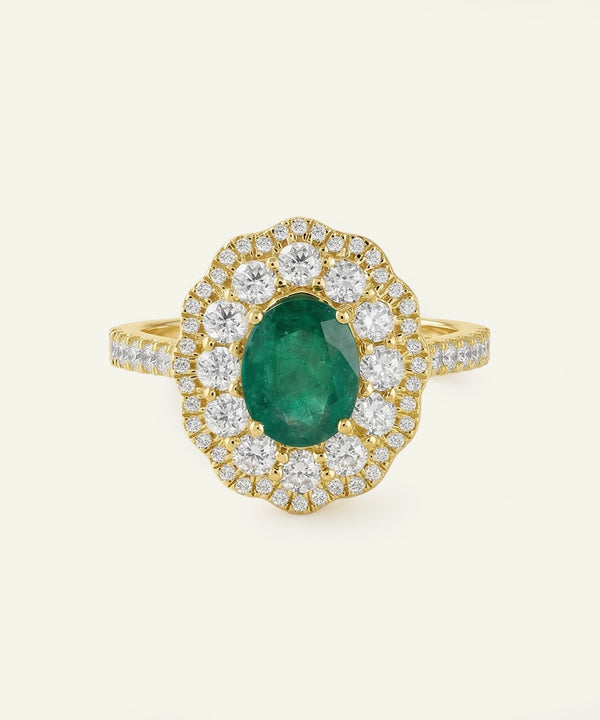 Aanika V. Emerald and Diamond Halo Cluster Ring - 2.00 Ct. T.W.