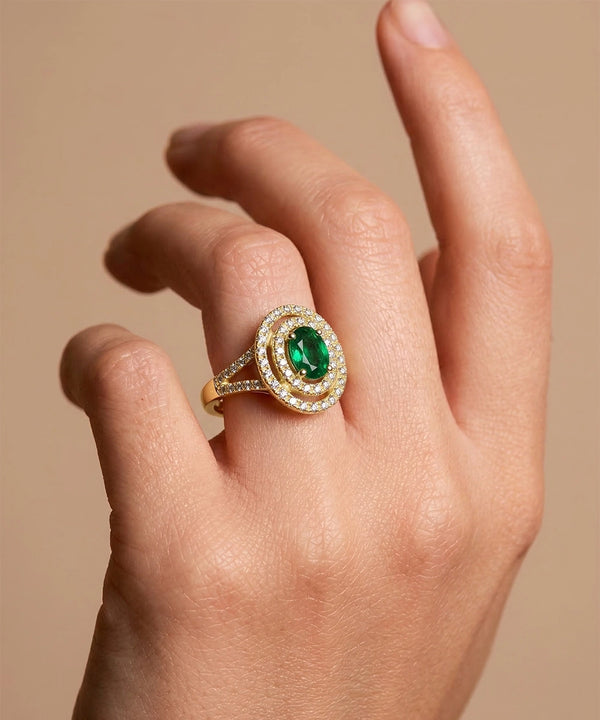 Aanika V. Emerald & Lab-grown Diamond Double Diamond Halo Ring - 0.6 Ct. T.W.