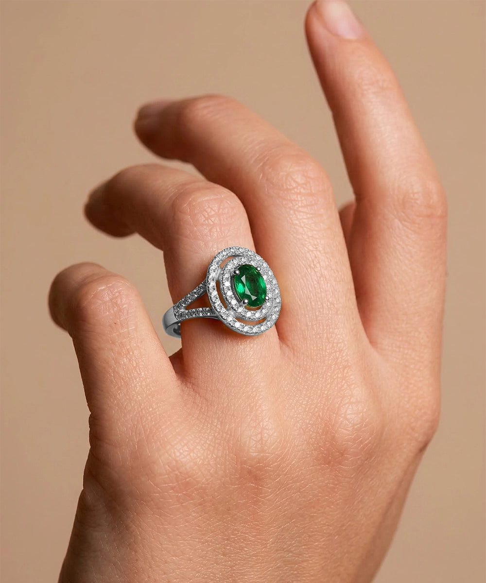 Aanika V. Emerald & Lab-grown Diamond Double Diamond Halo Ring - 0.6 Ct. T.W.