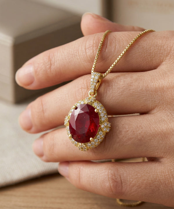Aanika V. Ruby & Diamond Oval Halo Pendant - 4.50 Ct. T.W.