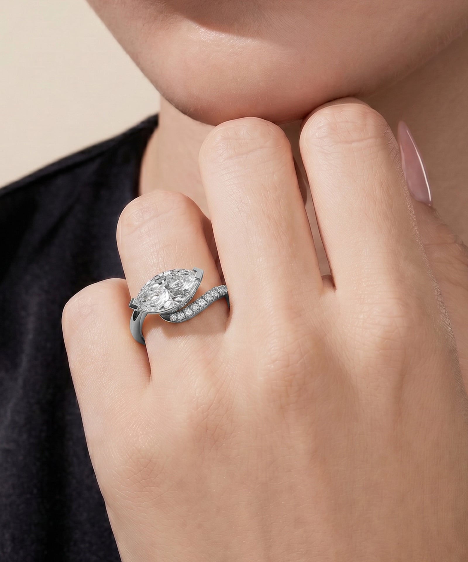Ovani® Lab-grown Diamond Marquise Bridal Wave Ring -  2.22 Ct. T.W.