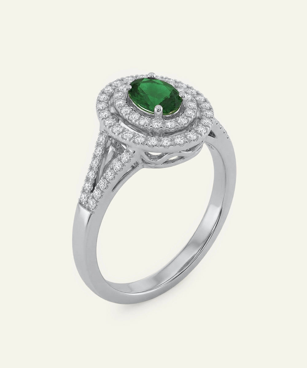 Aanika V. Emerald & Lab-grown Diamond Double Diamond Halo Ring - 0.6 Ct. T.W.