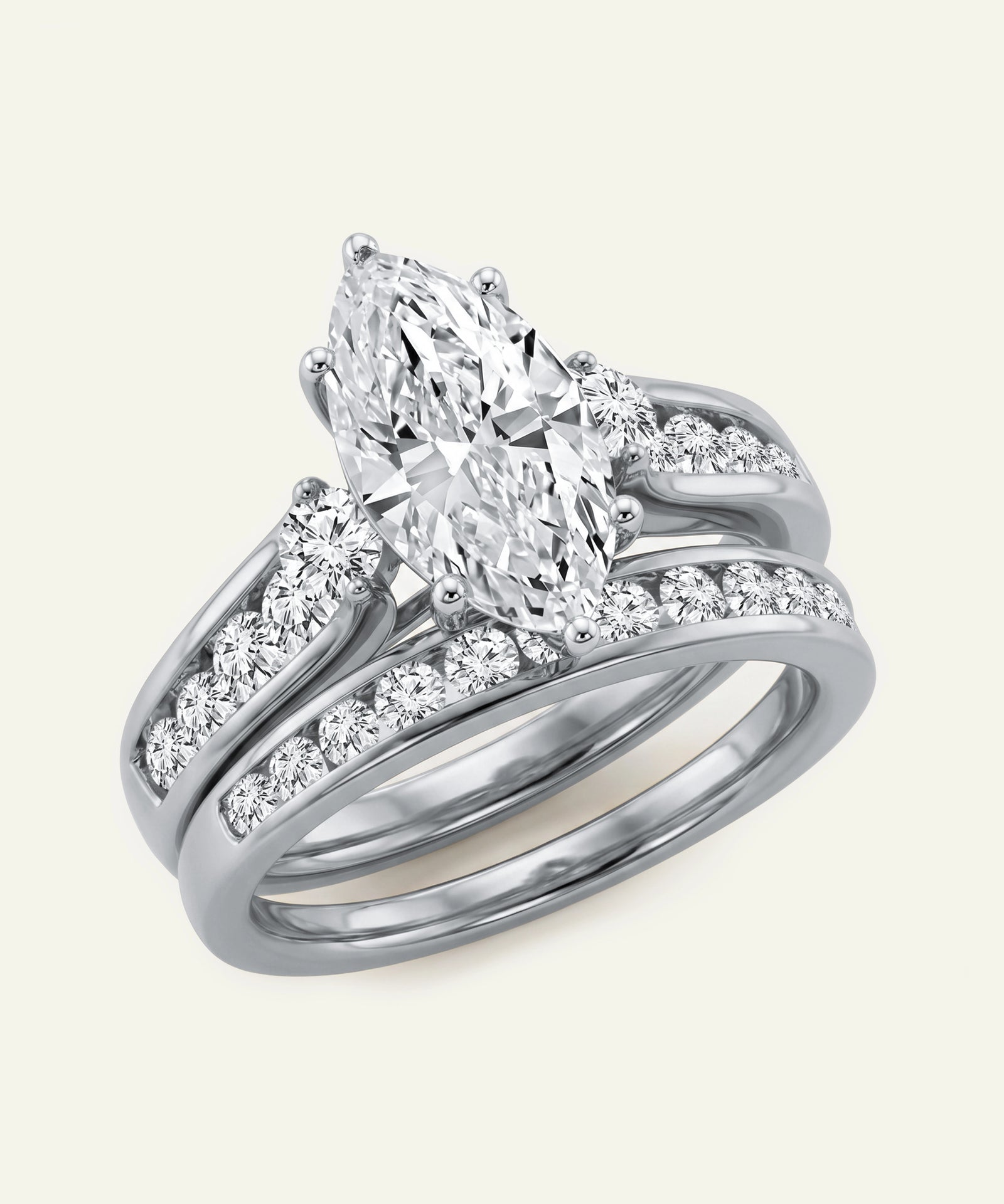 Diamond ring set on a light gray background