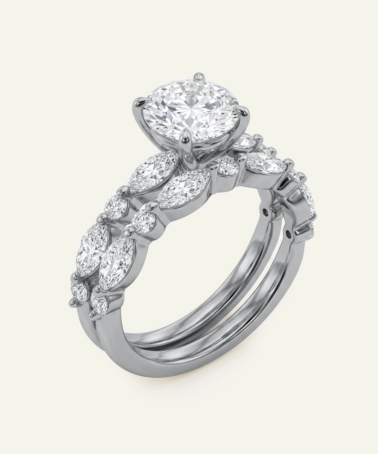 Diamond ring set on a white background