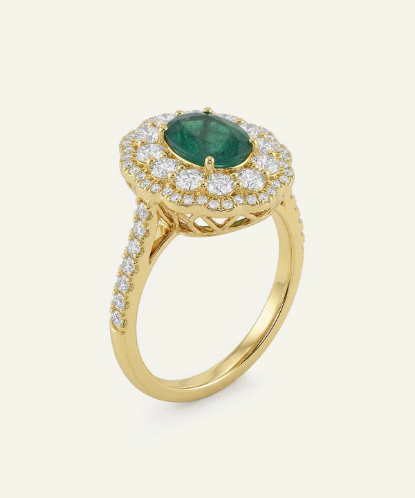 Aanika V. Emerald and Diamond Halo Cluster Ring - 2.00 Ct. T.W.