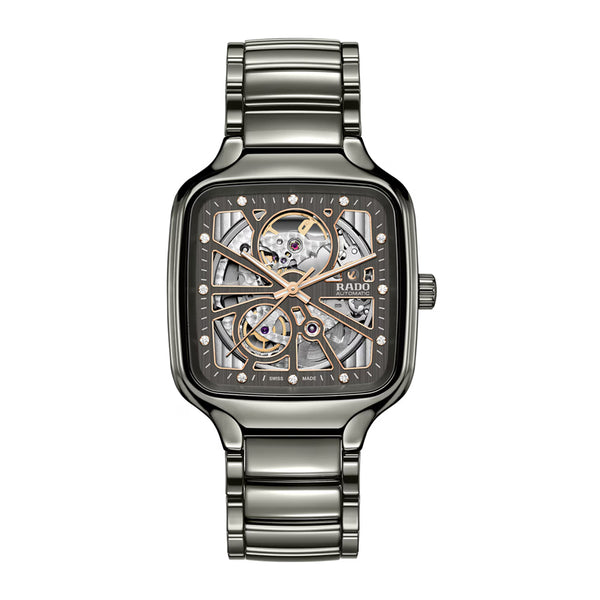 Silver Rado watch with a detailed face on a white background